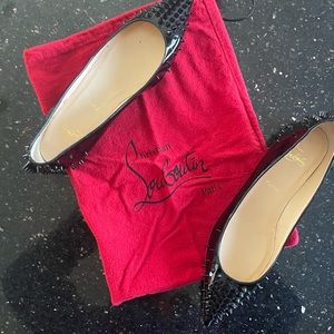 Christian Louboutin Patent Goldoflat Black Spikes Flats Size 9.5